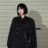 Diagonal Placket Asymmetric Metal Chain Blouses Shirts Top